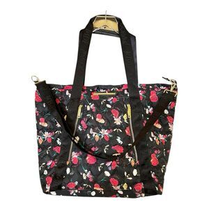 Betsey Johnson Floral Tote Weekender Convertible Crossbody Black Gold Hardware